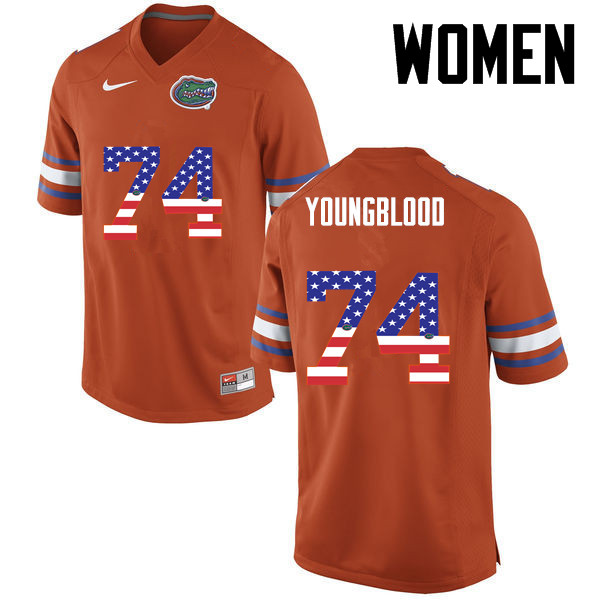 Women Florida Gators #74 Jack Youngblood College Football USA Flag Fashion Jerseys-Orange - Click Image to Close